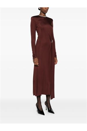 Crystal Embroidery Neck & Waist Detail Midi Dress DAVID KOMA | PF25DK92DBURGUNDYSILVER